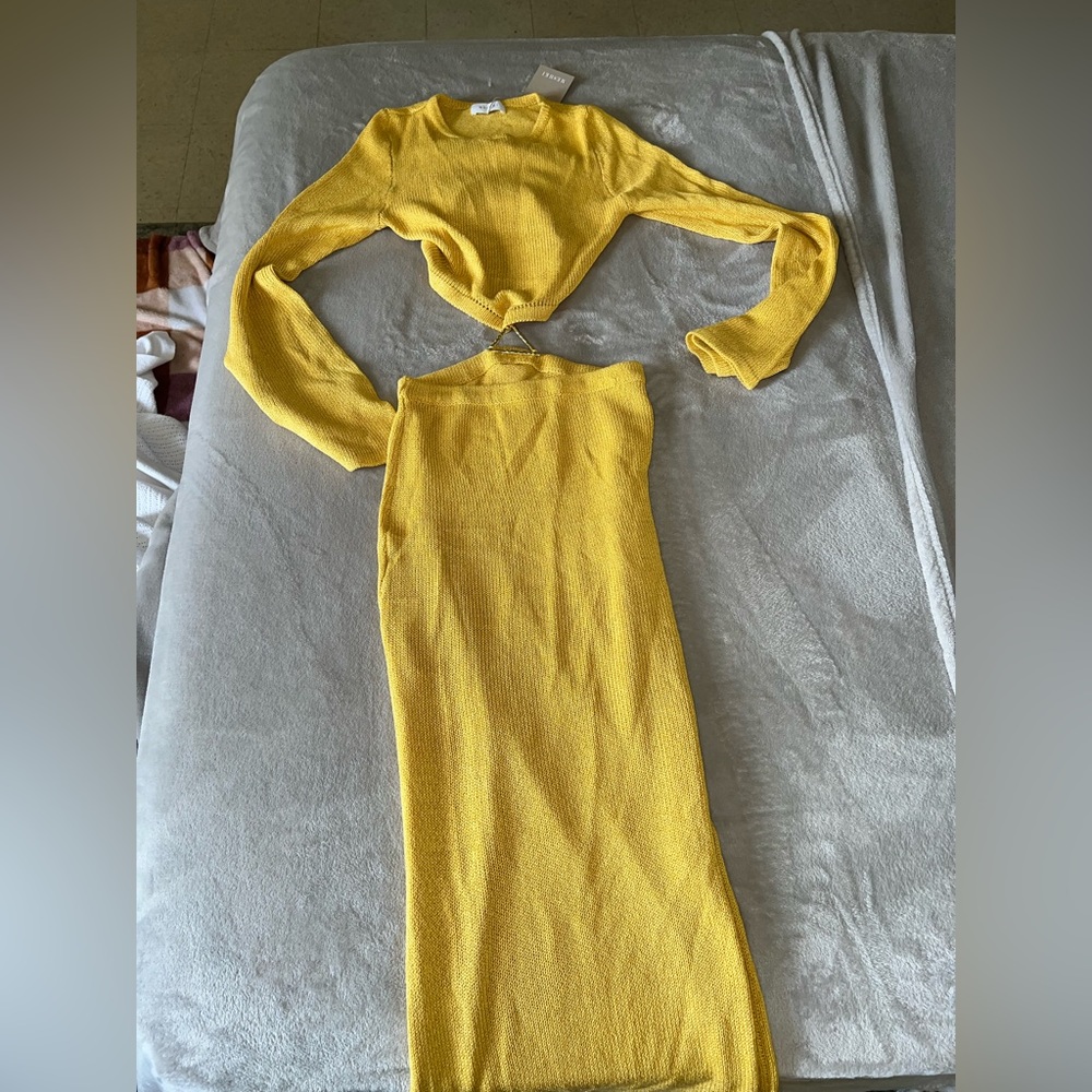 Flare Sleeve Knit Dress - Yellow